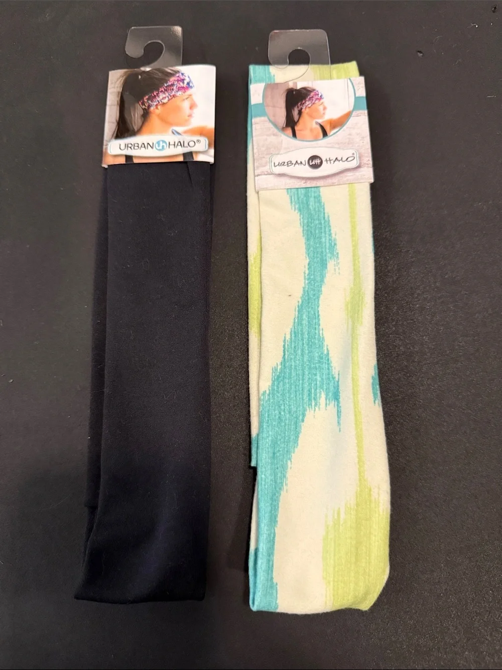Set of two Urban Halo Exercise Athletic Headbands Black & Multi Color Unisex